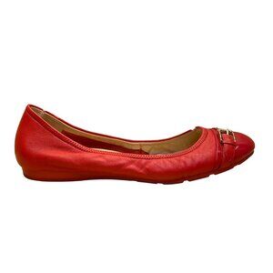 Cole Haan Women’s Red Leather Buckle Detail Cap Toe Ballet Flats Size 8.5B